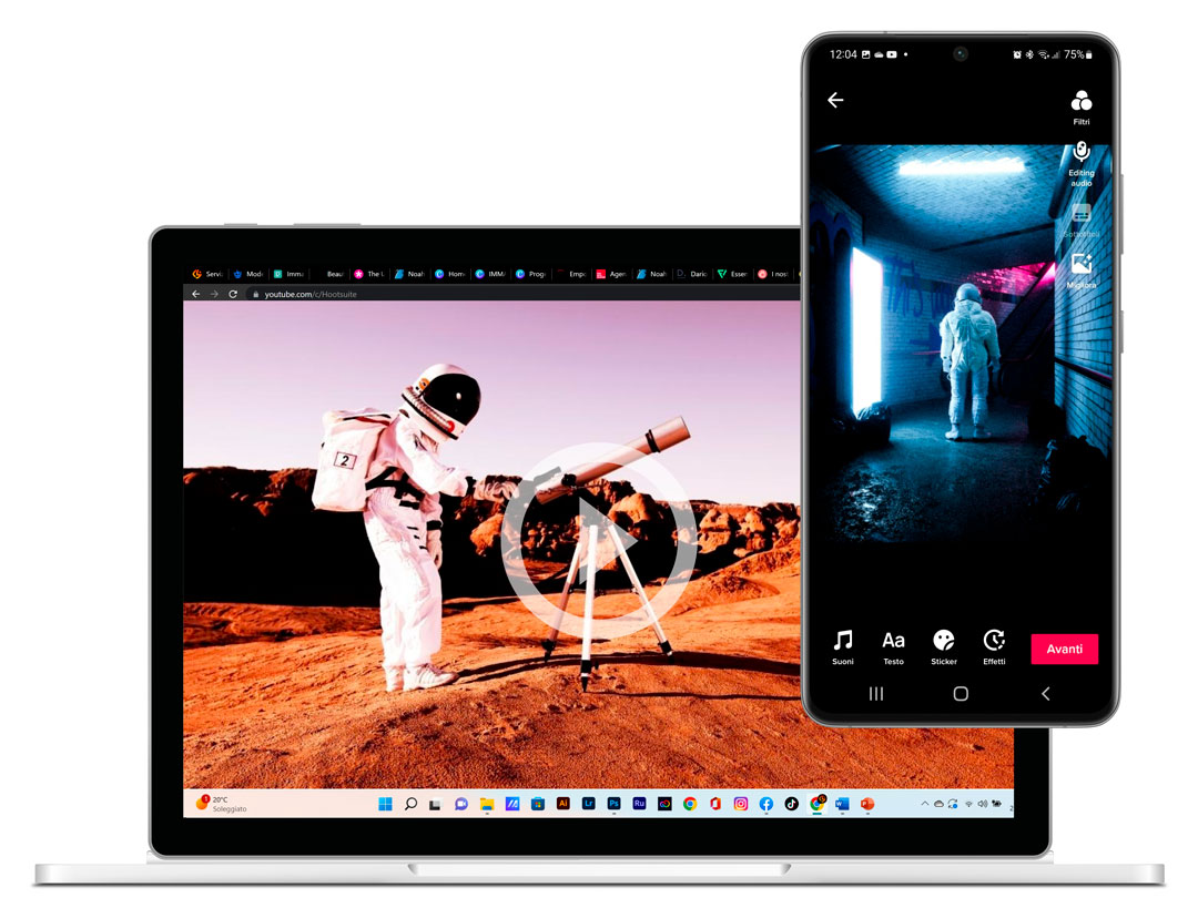 astronauta cammina verso la strada indicata